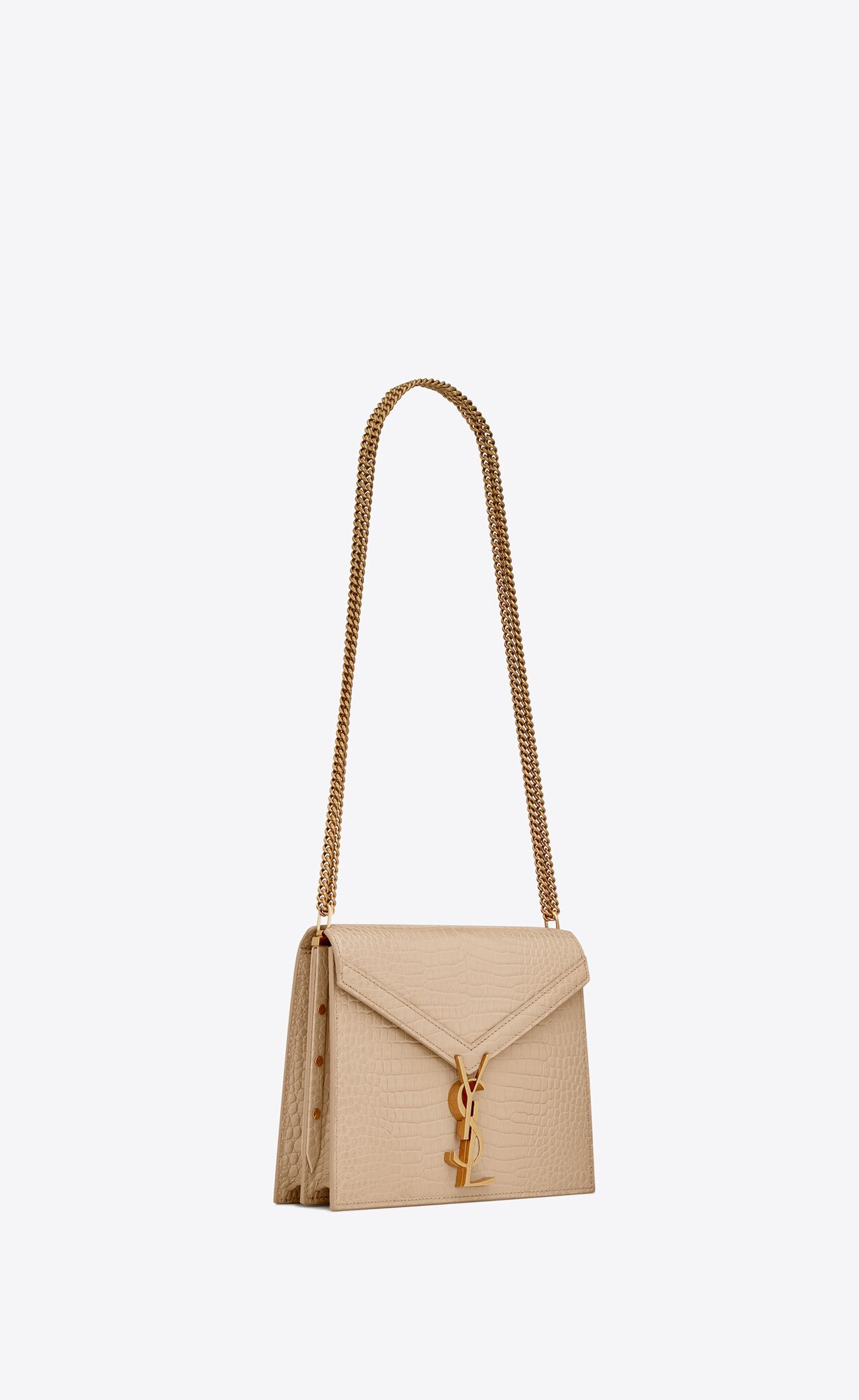 cassandra medium chain bag in crocodile embossed shiny leather dark beige cassandra medium chain bag in crocodile embossed shiny leather dark beige