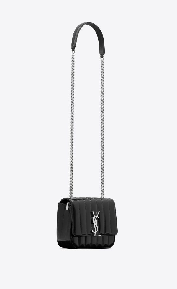 vicky small in quilted shiny leather black