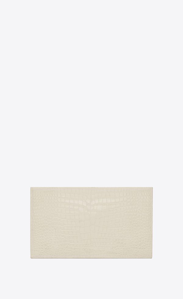 uptown pouch in crocodile embossed shiny leather blanc vintage