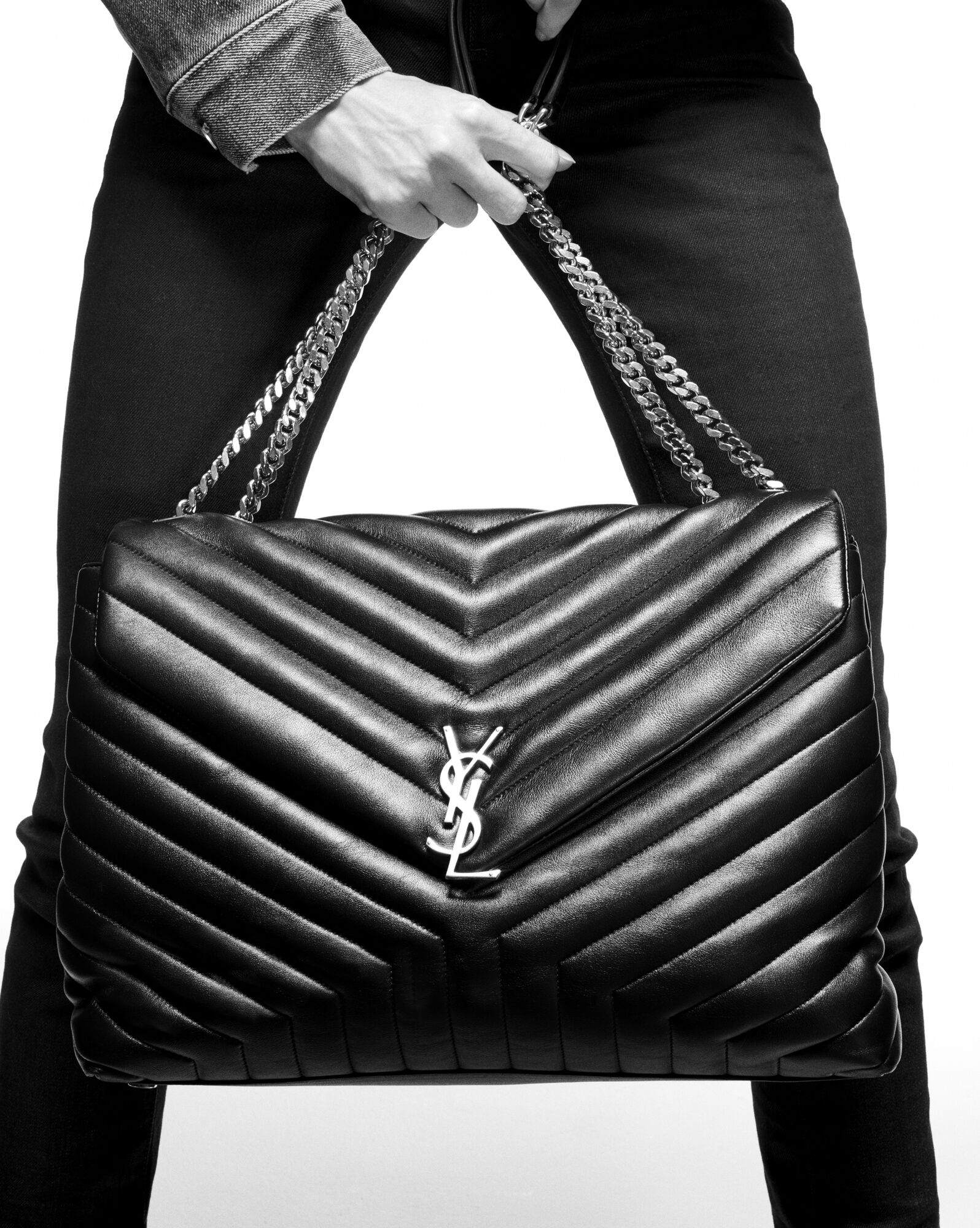 large loulou in quilted leather noir large loulou in quilted leather noir