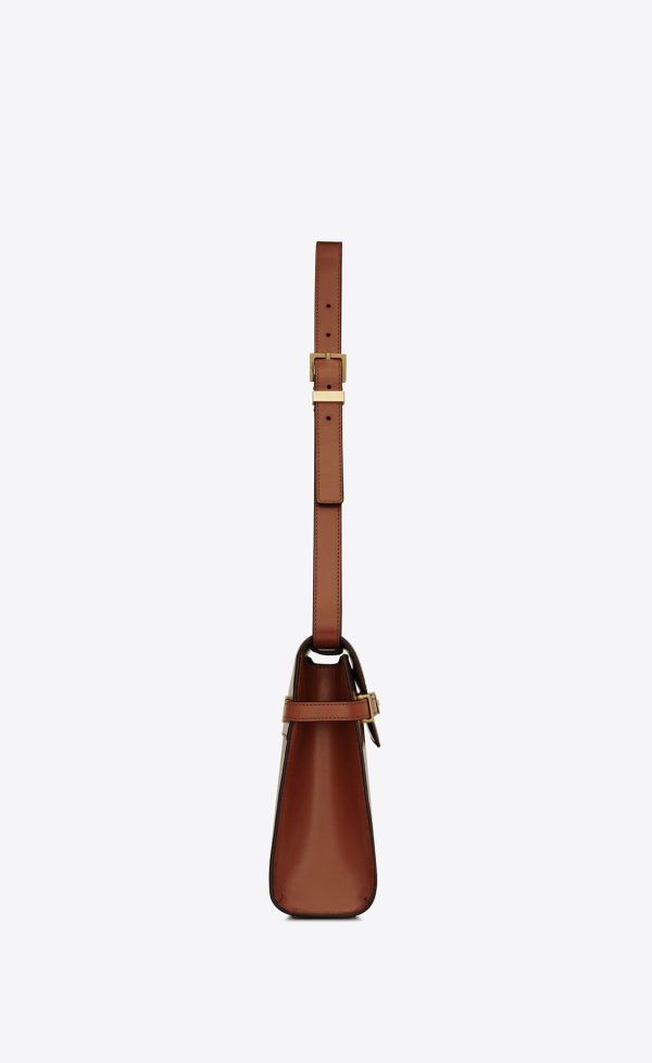 manhattan shoulder bag in box saint laurent leather brick & dark ebene