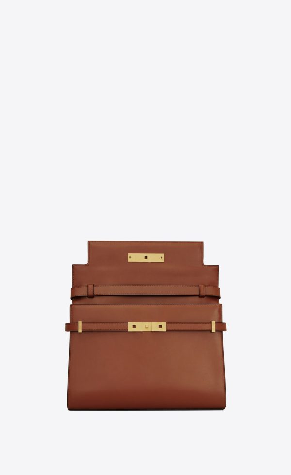 manhattan shoulder bag in box saint laurent leather brick & dark ebene