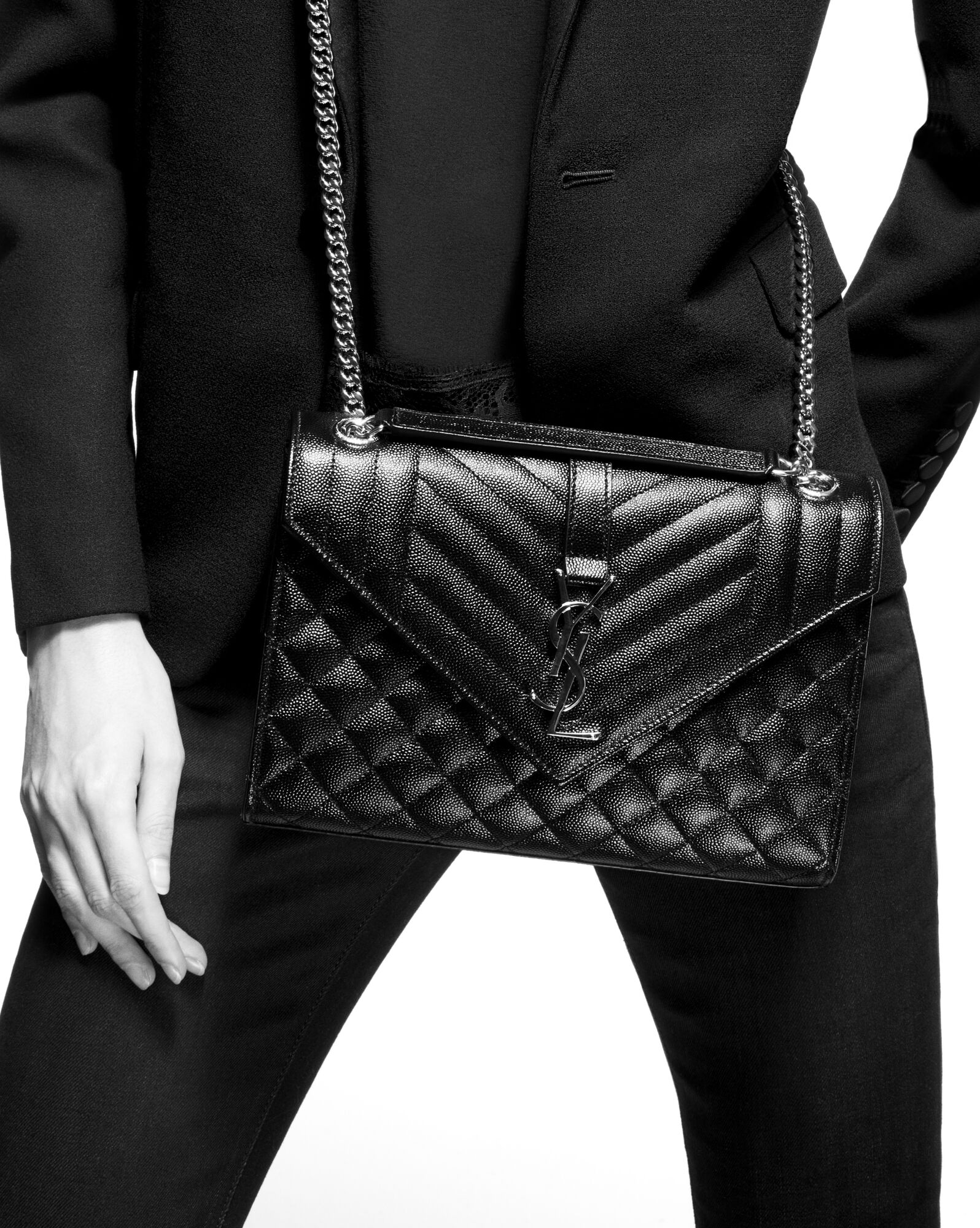 medium envelope in quilted grain de poudre embossed leather noir medium envelope in quilted grain de poudre embossed leather noir