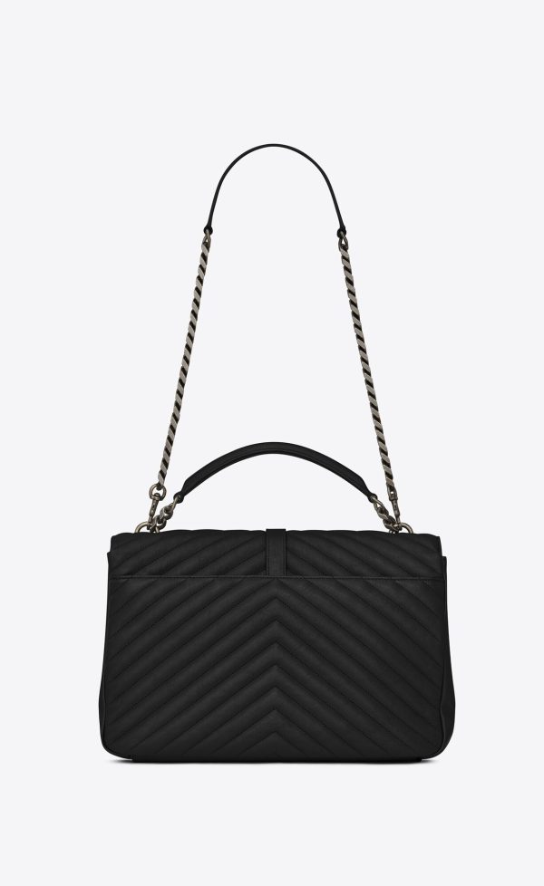 large college in quilted leather black