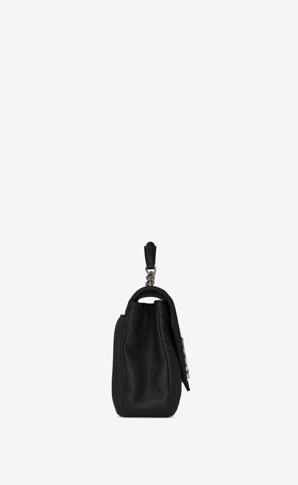 large college in quilted leather black