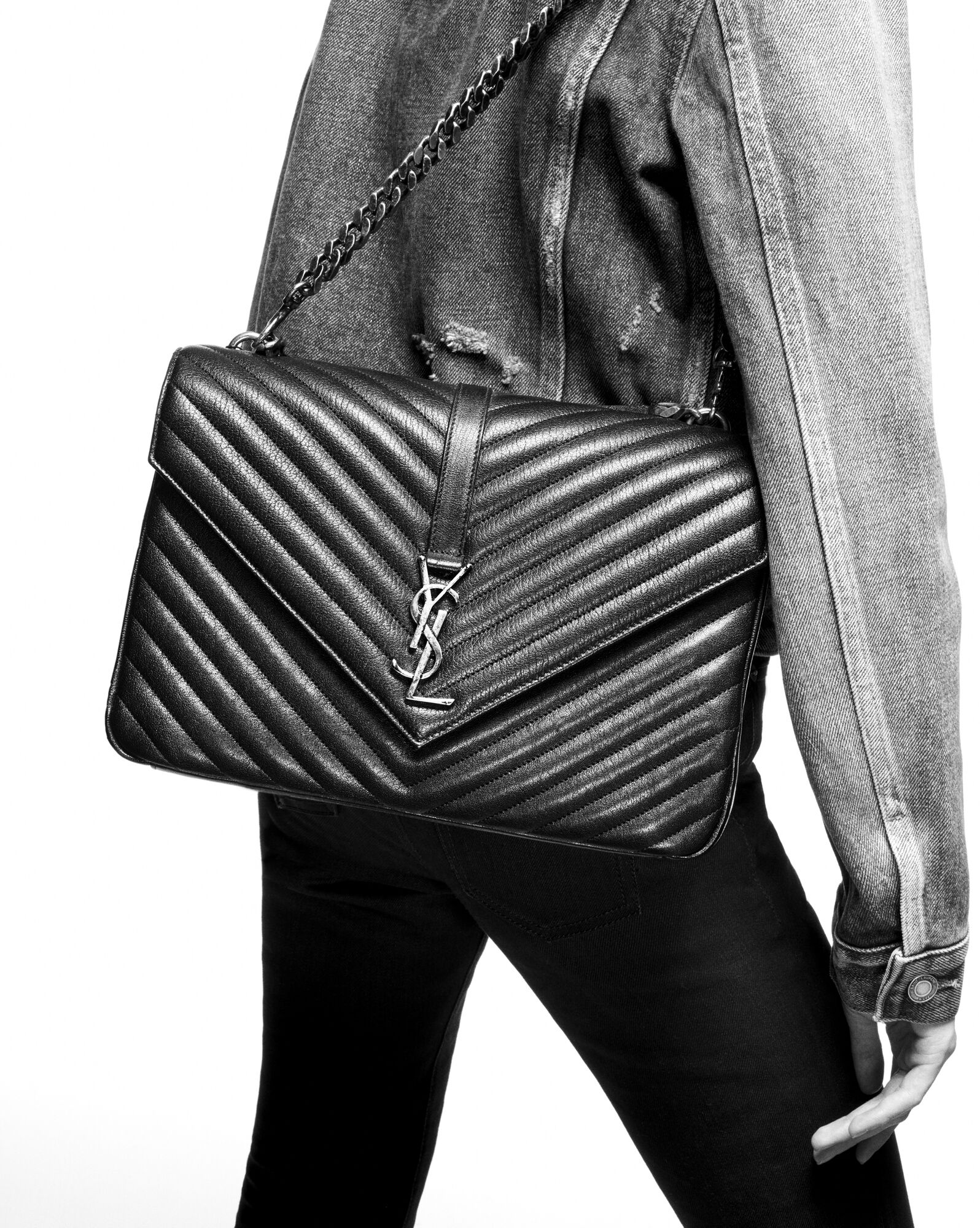large college in quilted leather black large college in quilted leather black