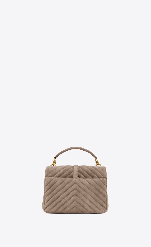 medium college in quilted suede taupe