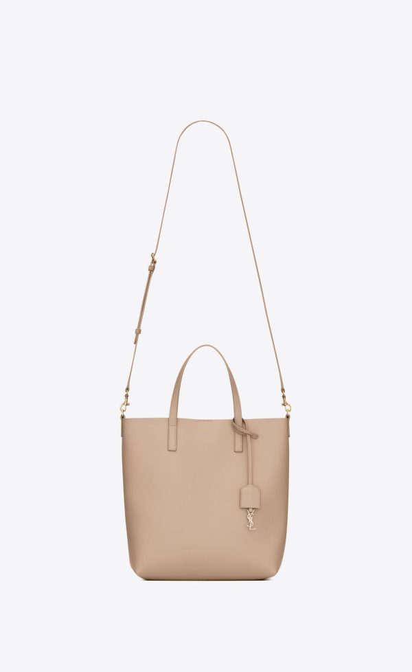 shopping saint laurent in leather dark beige