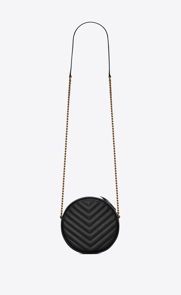 vinyle round camera bag in chevron quilted grain de poudre embossed leather black