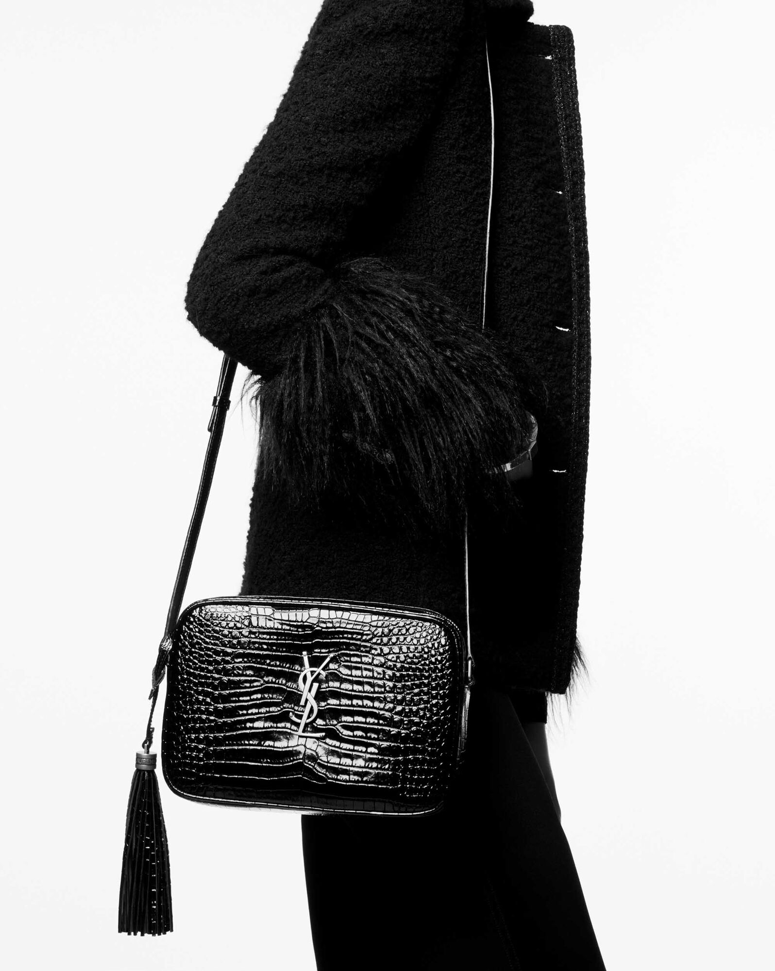 lou in crocodile embossed leather black lou in crocodile embossed leather black