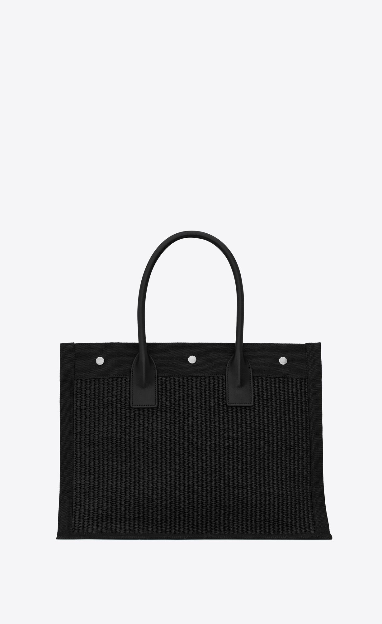 rive gauche small tote bag in raffia and leather black rive gauche small tote bag in raffia and leather black