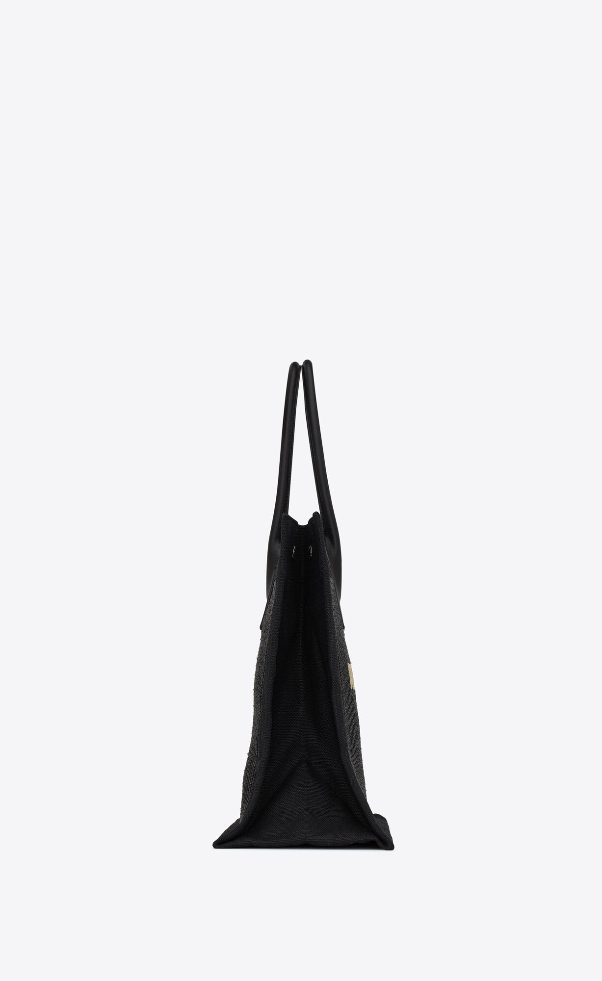 rive gauche small tote bag in raffia and leather black rive gauche small tote bag in raffia and leather black