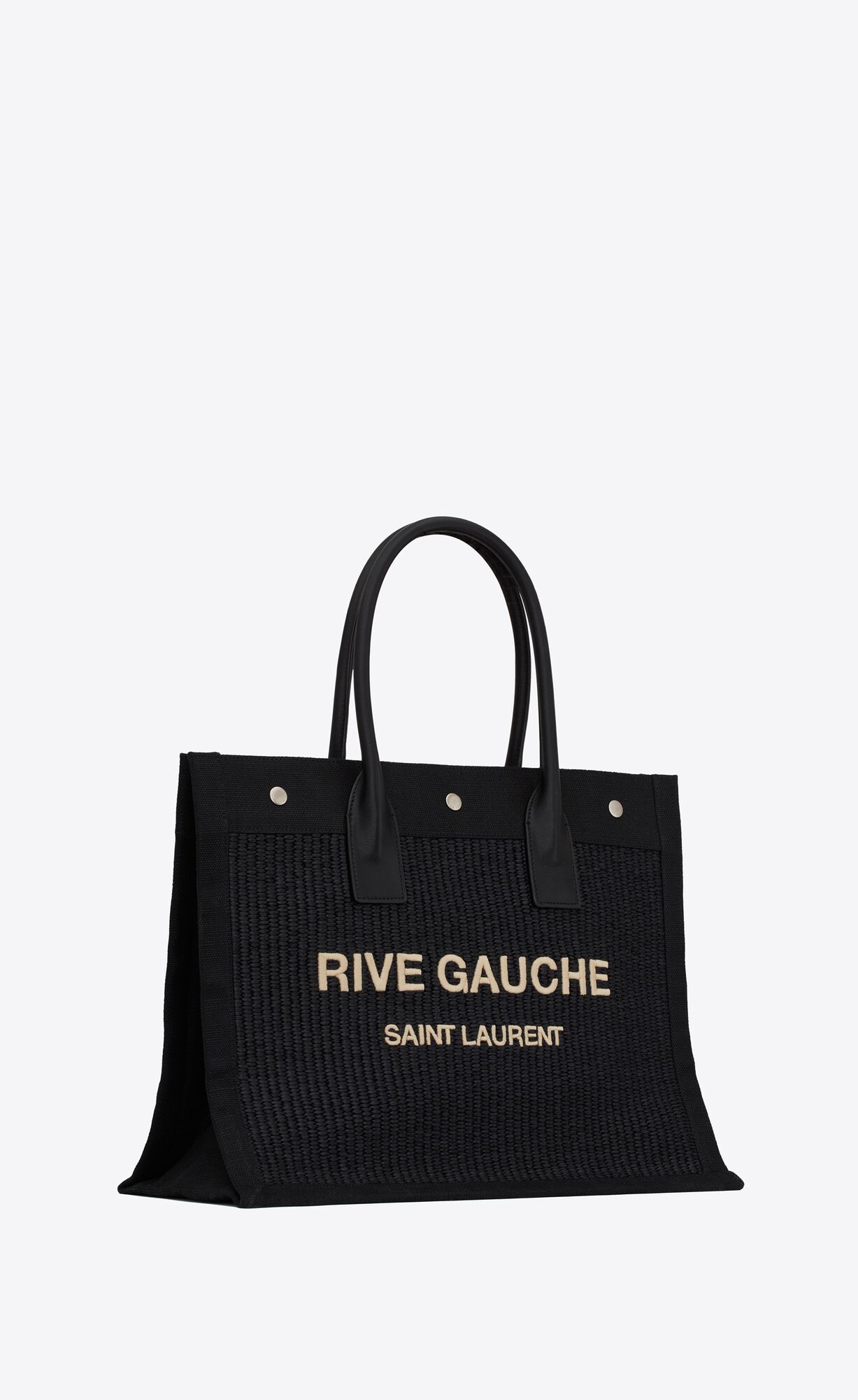 rive gauche small tote bag in raffia and leather black rive gauche small tote bag in raffia and leather black