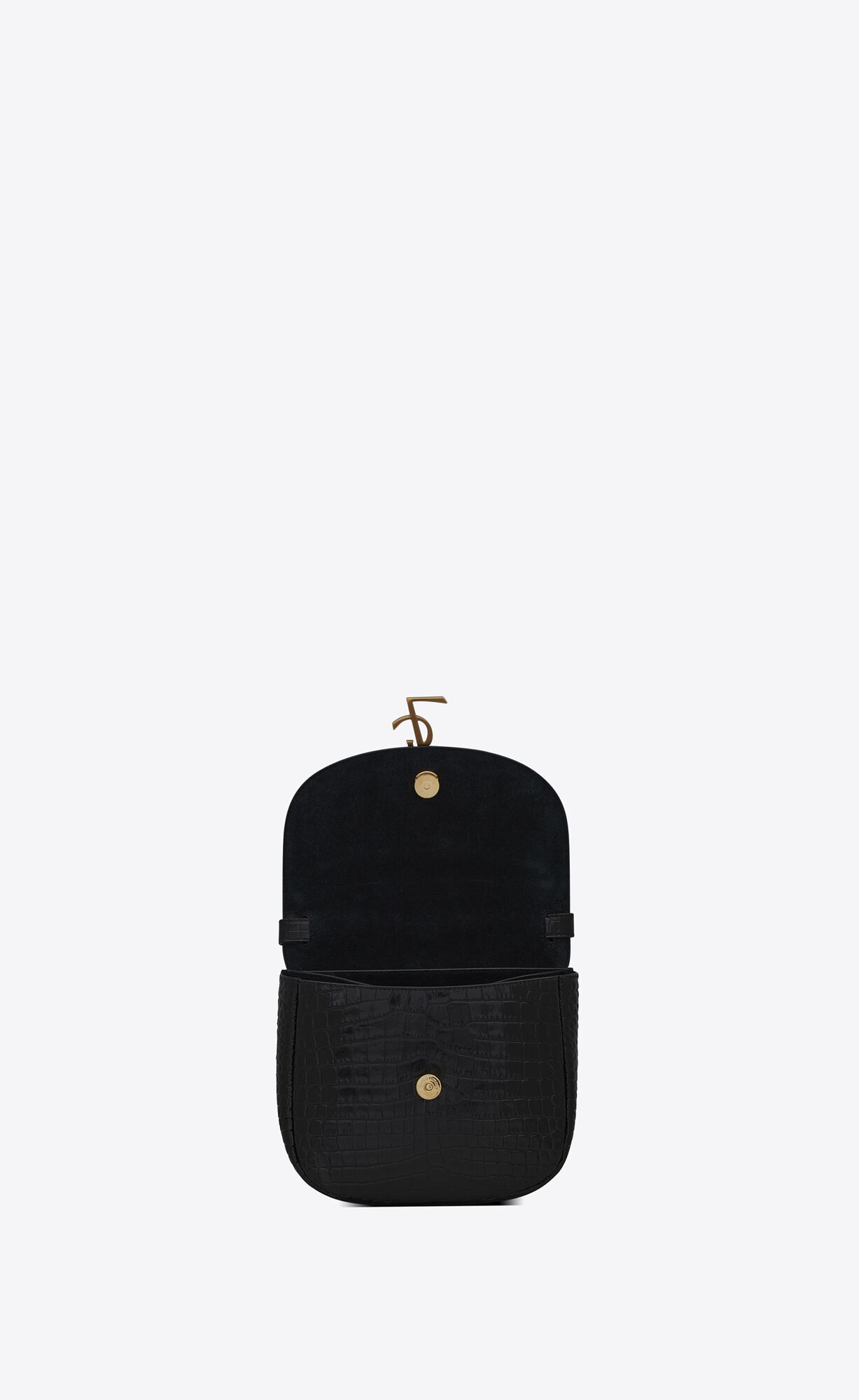 kaia small satchel in shiny crocodile embossed leather noir kaia small satchel in shiny crocodile embossed leather noir