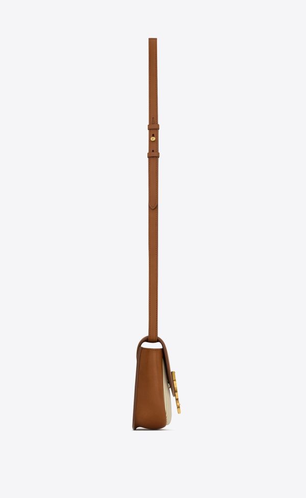 kaia small in canvas and vegetable tanned leather beige and brick
