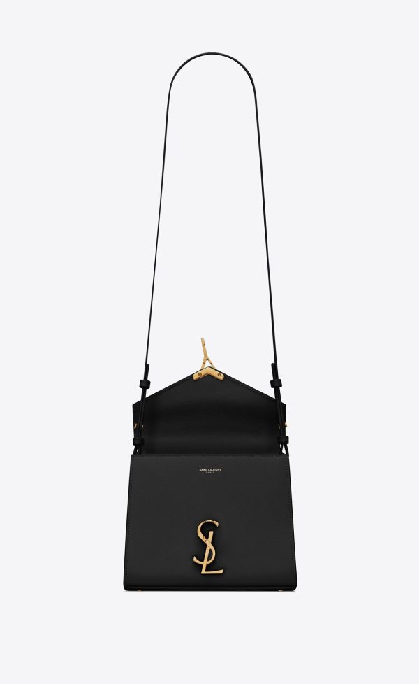 cassandra mini top handle bag in grain de poudre embossed leather black