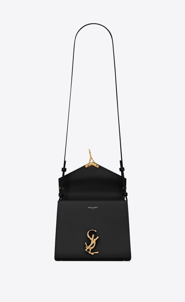 cassandra mini top handle bag in grain de poudre embossed leather black