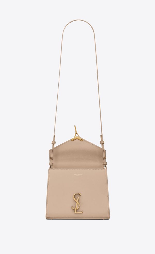 cassandra mini top handle bag in grain de poudre embossed leather dark beige