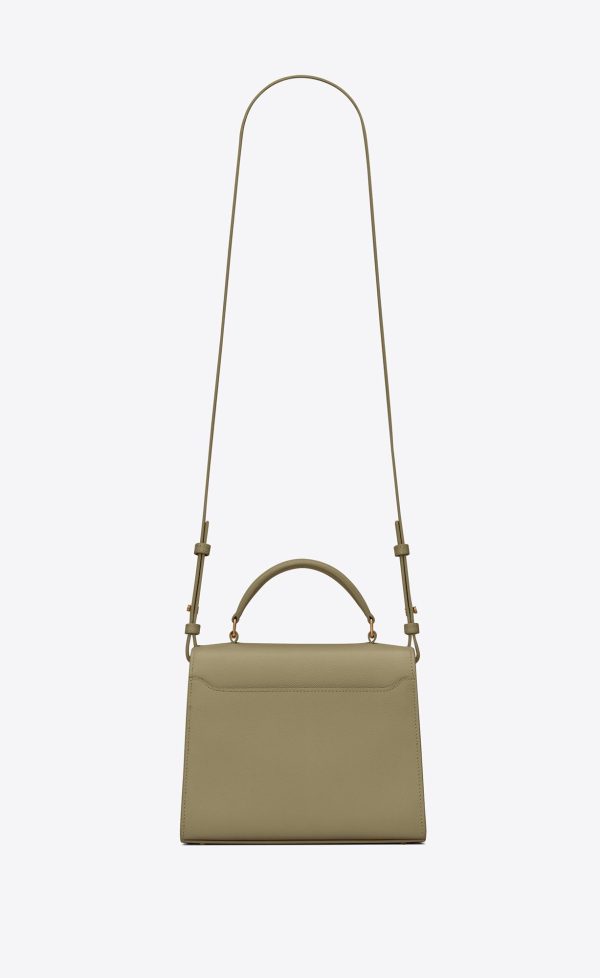 cassandra mini top handle in grain de poudre embossed leather vert kaki