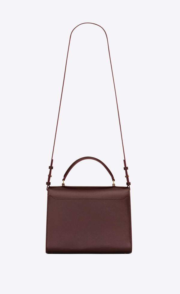 cassandra medium top handle bag in box saint laurent leather dark pecan