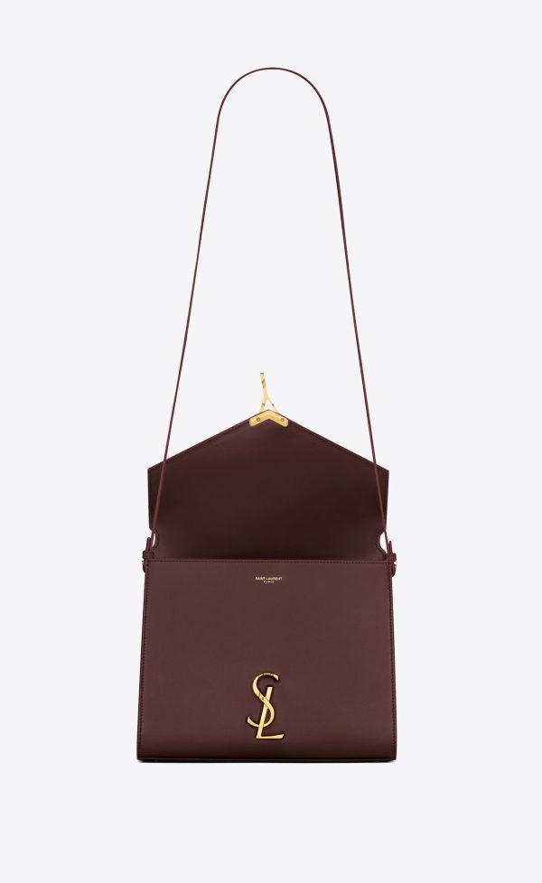 cassandra medium top handle bag in box saint laurent leather dark pecan