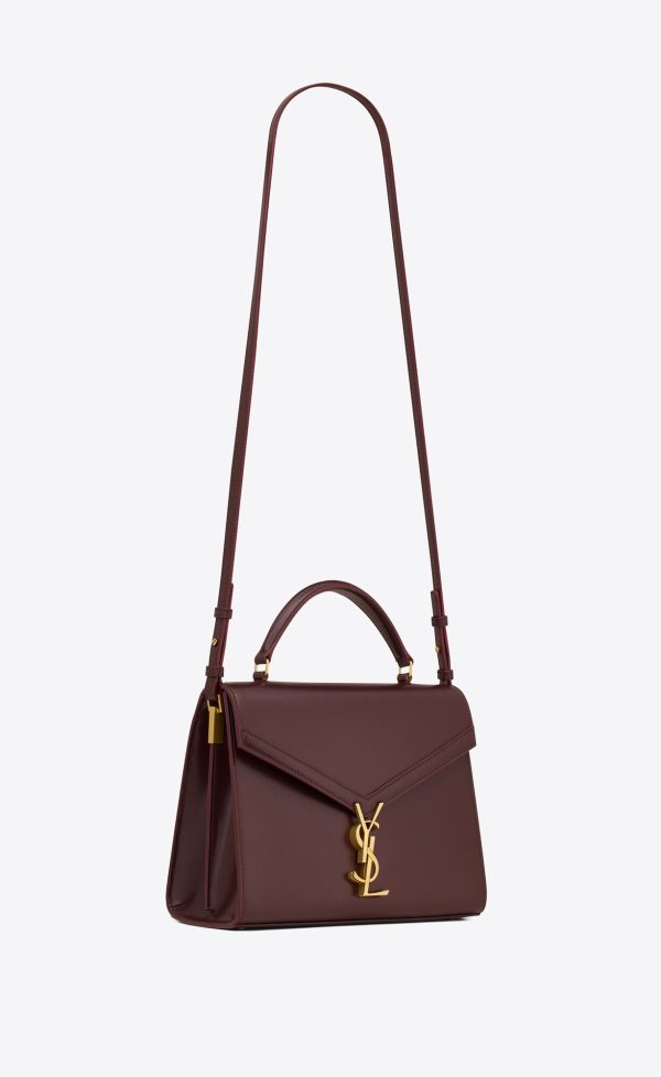 cassandra medium top handle bag in box saint laurent leather dark pecan