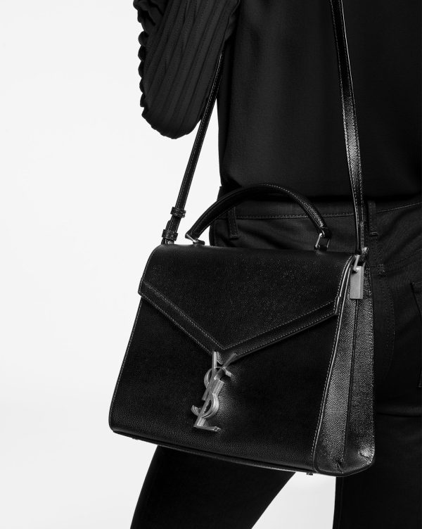 cassandra medium top handle bag in box saint laurent leather dark pecan