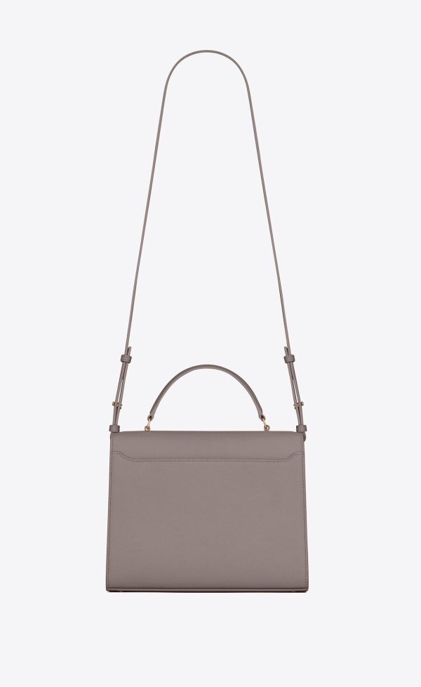 cassandra medium top handle in grain de poudre embossed leather fog