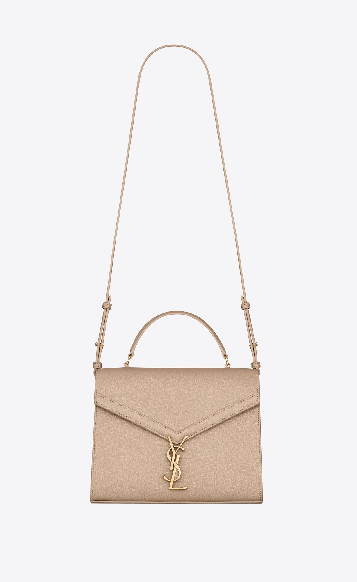 cassandra medium top handle bag in grain de poudre embossed leather dark beige cassandra medium top handle bag in grain de poudre embossed leather dark beige