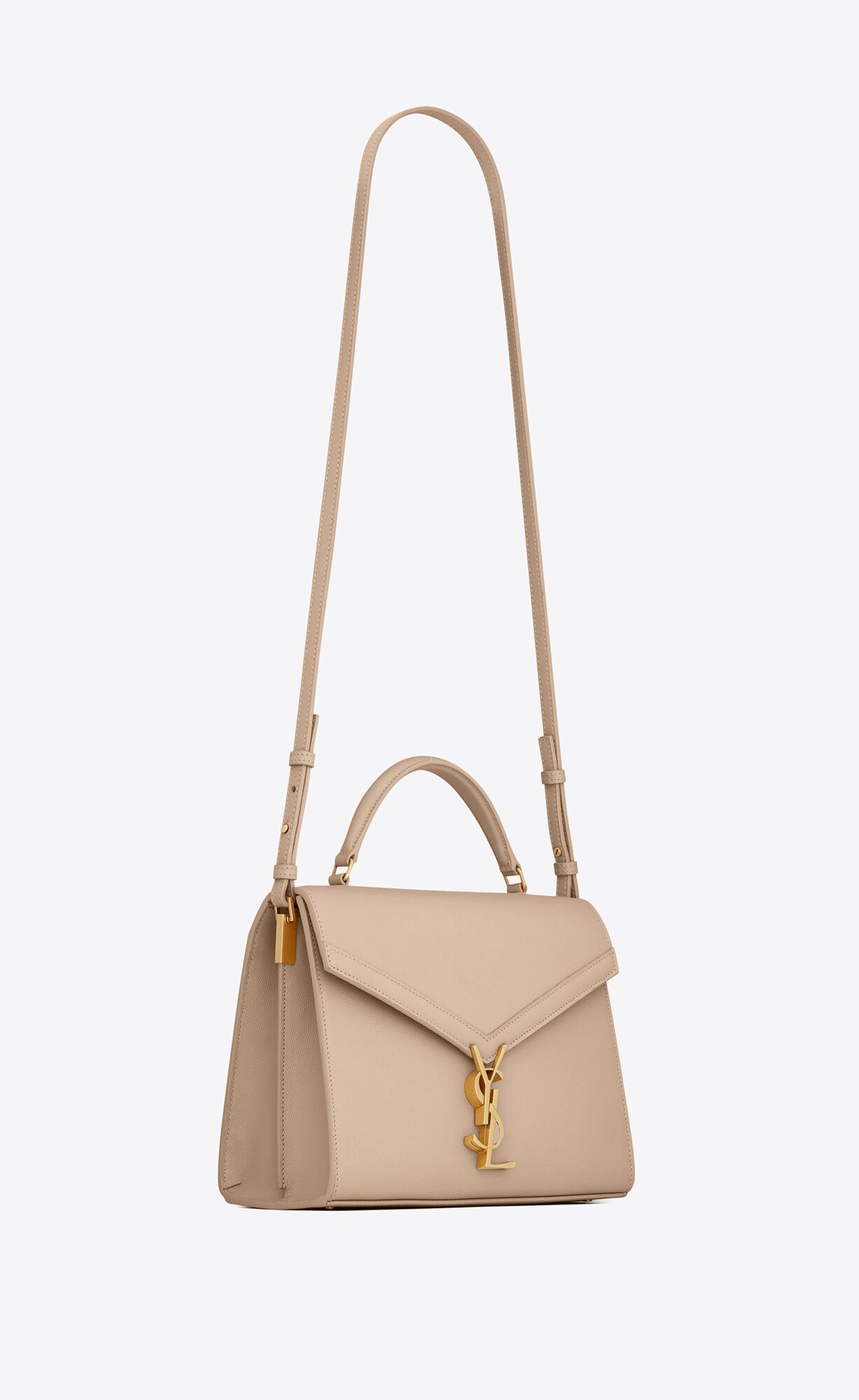 cassandra medium top handle bag in grain de poudre embossed leather dark beige cassandra medium top handle bag in grain de poudre embossed leather dark beige