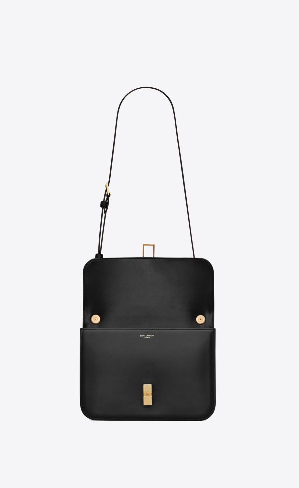 le carré satchel in box saint laurent leather black