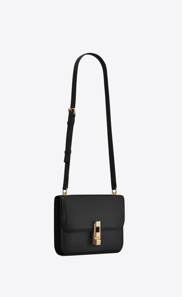 le carré satchel in box saint laurent leather black