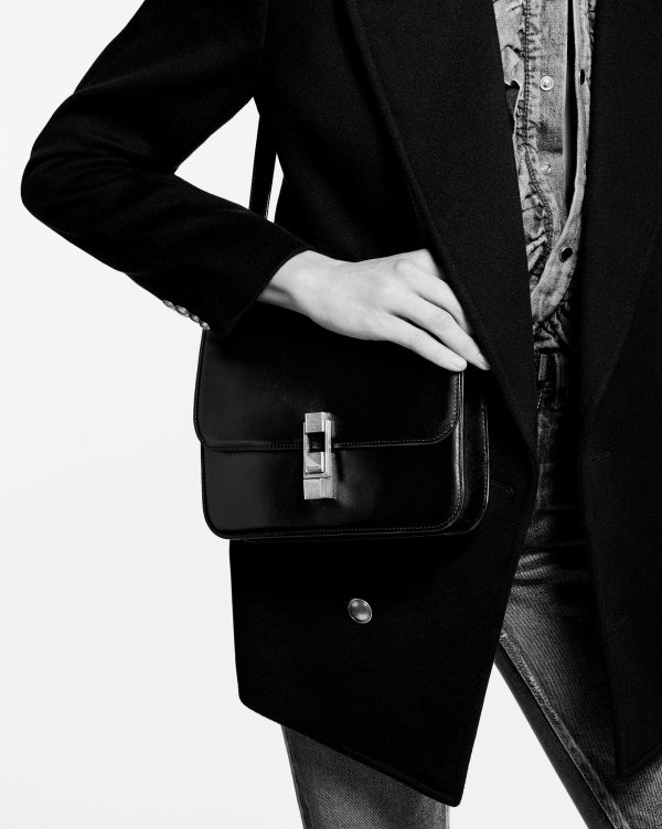 le carré satchel in box saint laurent leather black