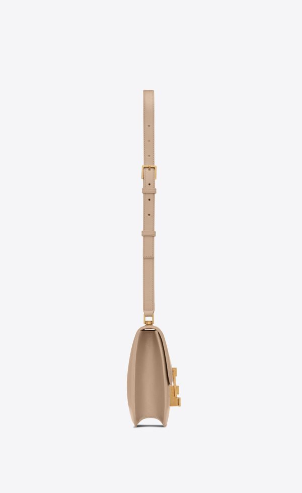 le carré satchel in box saint laurent leather dark beige