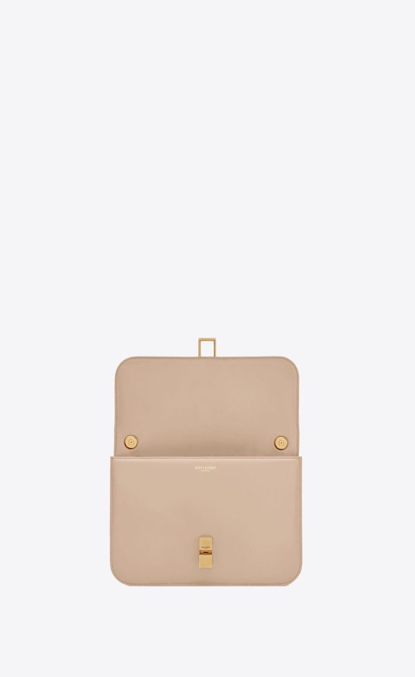 le carré satchel in box saint laurent leather dark beige