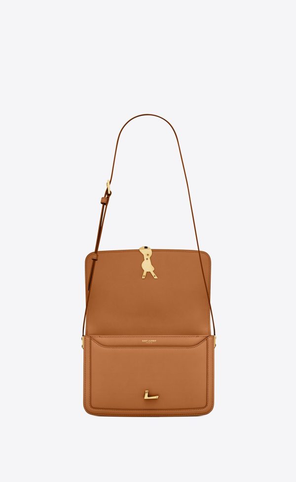 solferino medium satchel in box saint laurent leather dark honey