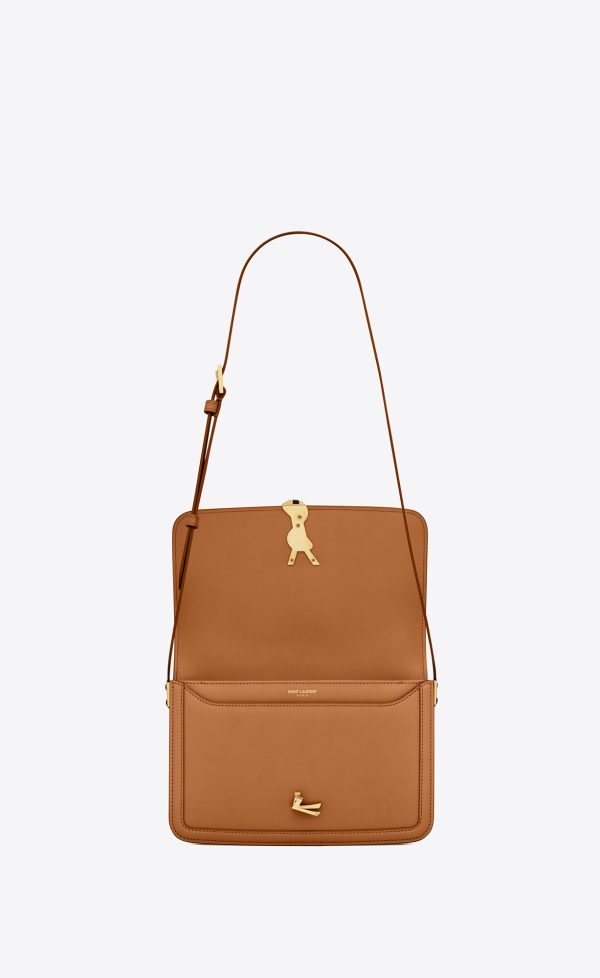 solferino medium satchel in box saint laurent leather dark honey