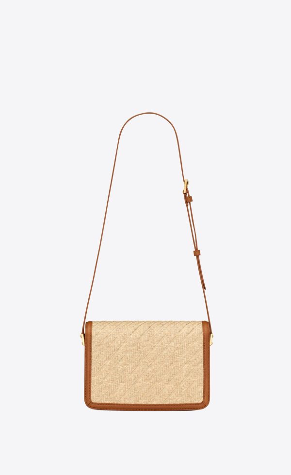 solferino medium satchel in raffia and vegetable tanned leather natural sand and brick