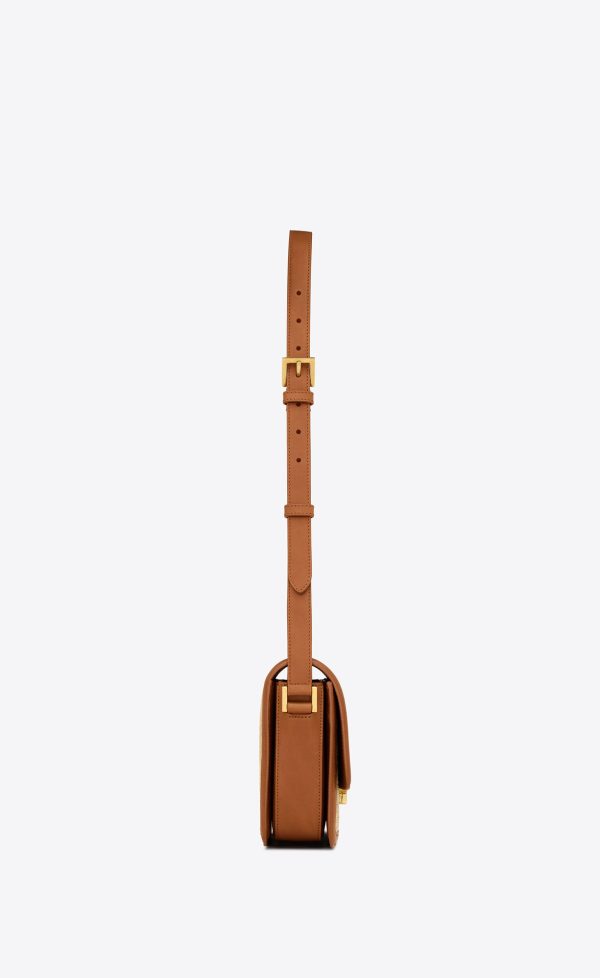 solferino medium satchel in raffia and vegetable tanned leather natural sand and brick