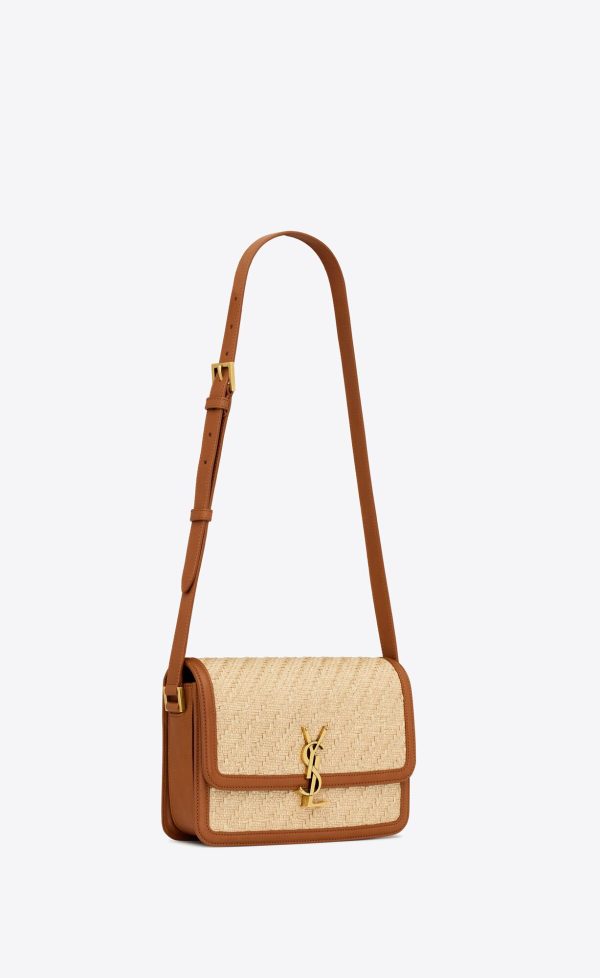 solferino medium satchel in raffia and vegetable tanned leather natural sand and brick