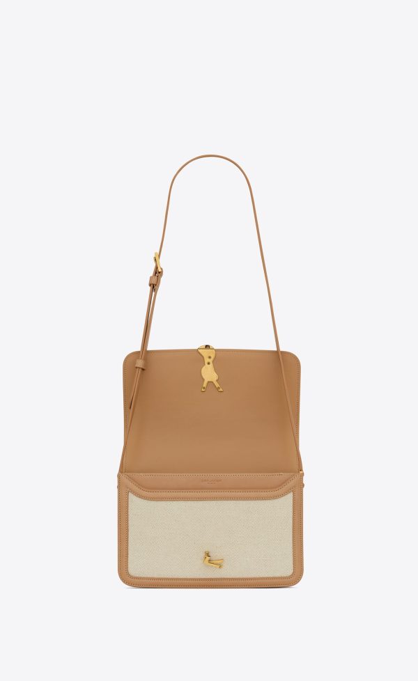 solferino medium in canvas and vegetable tanned leather brown gold
