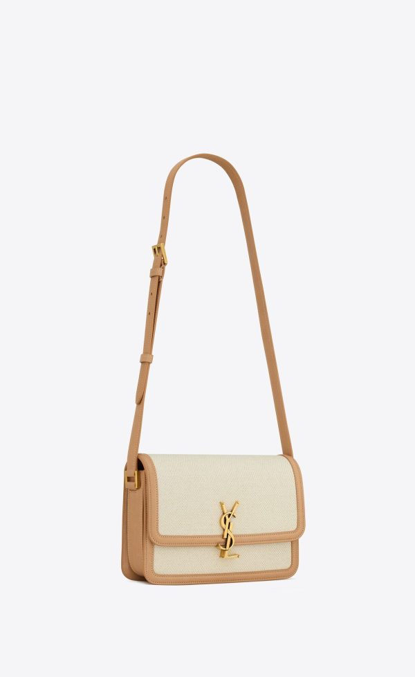 solferino medium in canvas and vegetable tanned leather brown gold