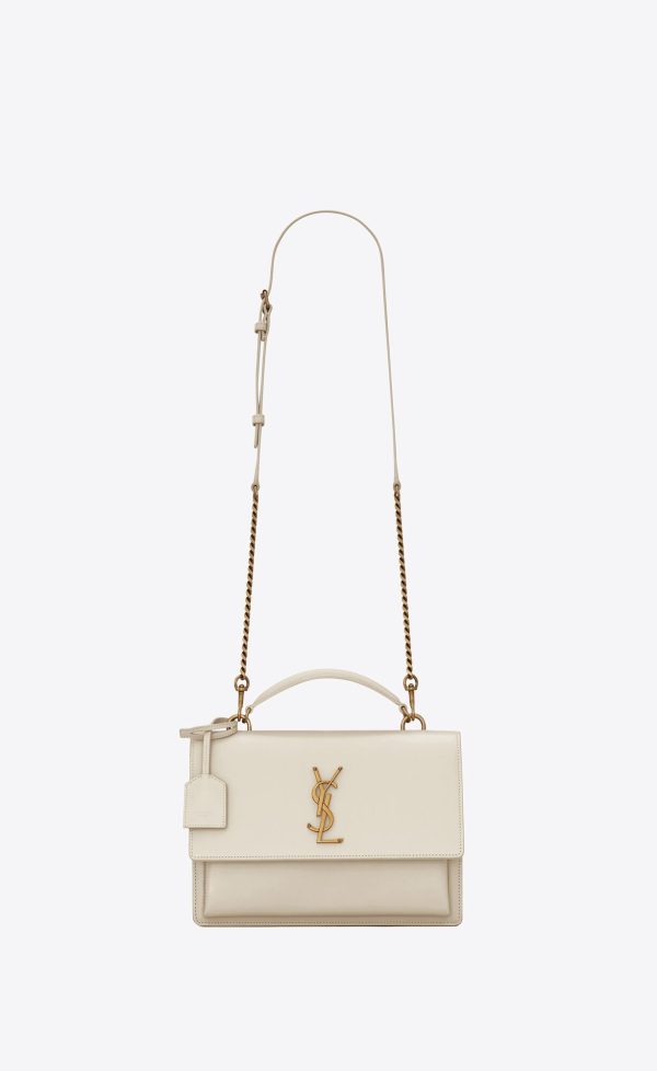 sunset top handle in smooth leather blanc vintage