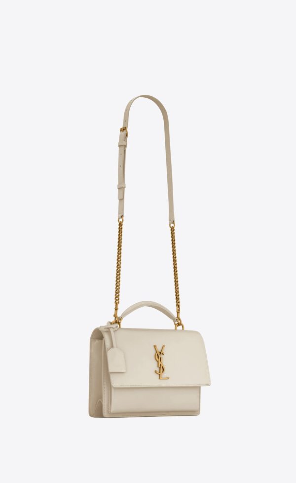 sunset top handle in smooth leather blanc vintage