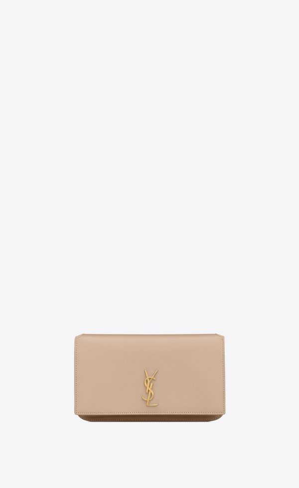 cassandre phone holder with strap in smooth leather dark beige