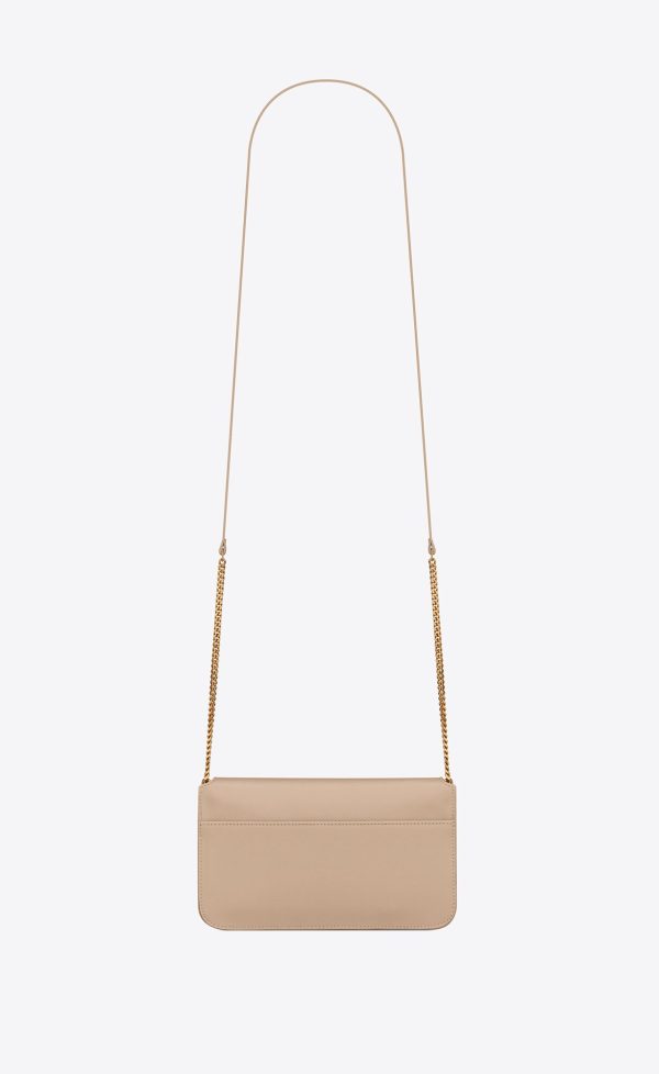 cassandre phone holder with strap in smooth leather dark beige