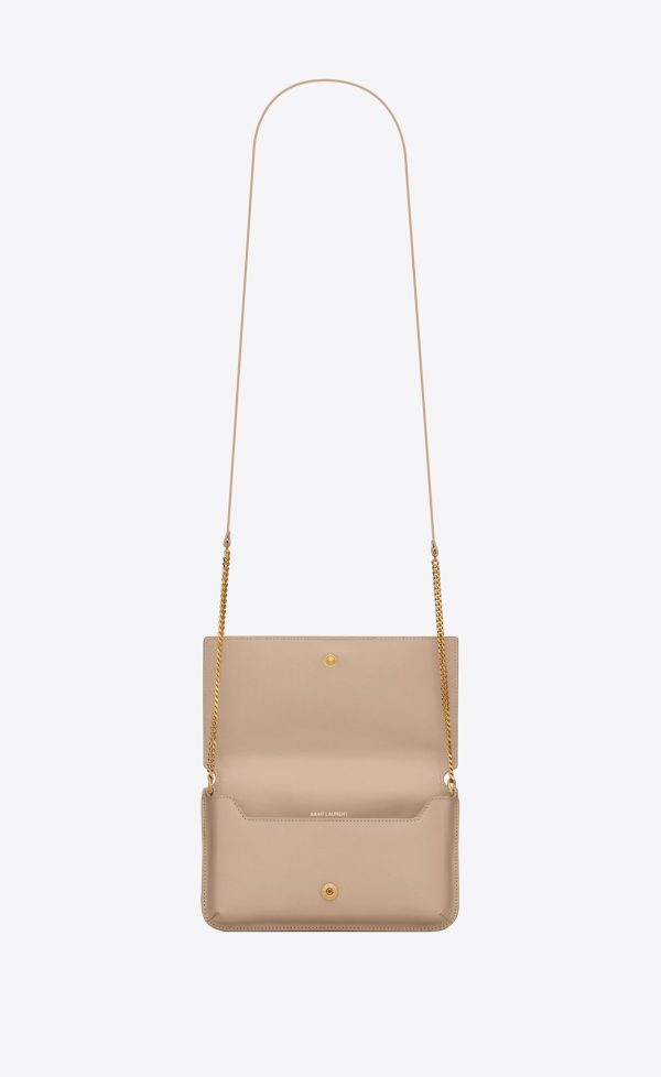 cassandre phone holder with strap in smooth leather dark beige