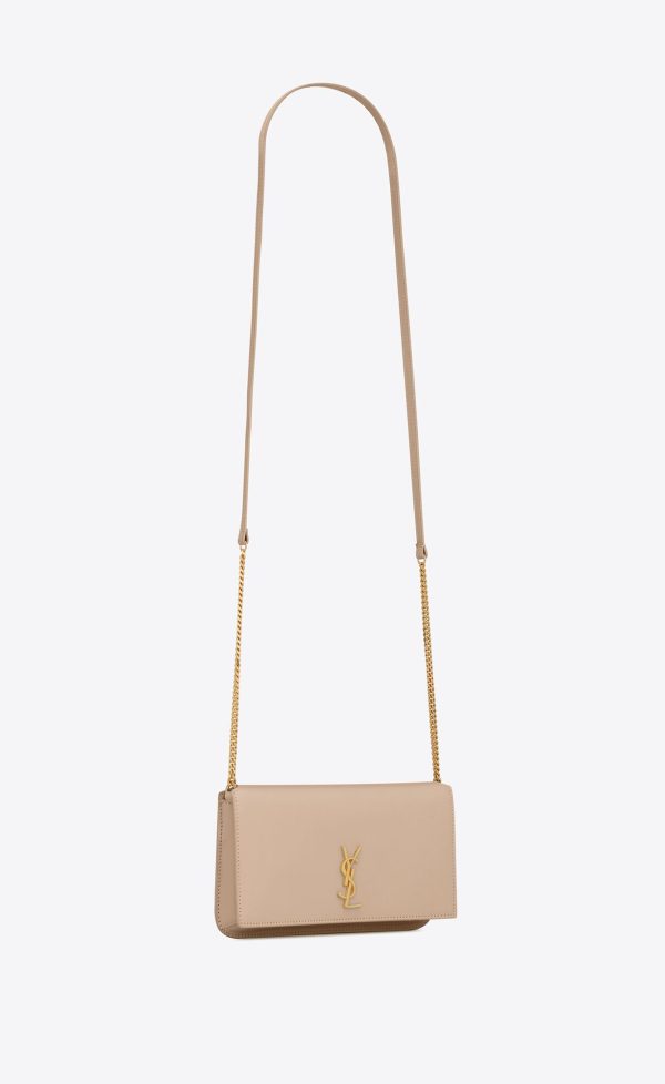 cassandre phone holder with strap in smooth leather dark beige