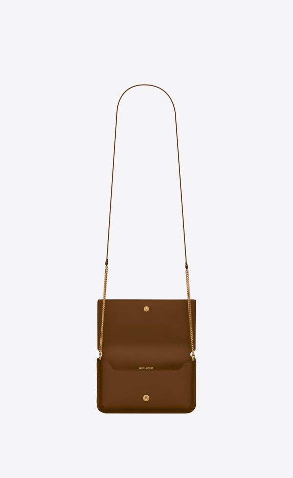 cassandre phone holder with strap in smooth leather marron glace