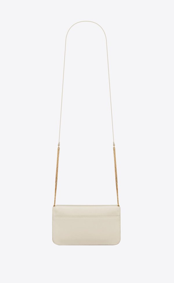 cassandre phone holder with strap in smooth leather blanc vintage